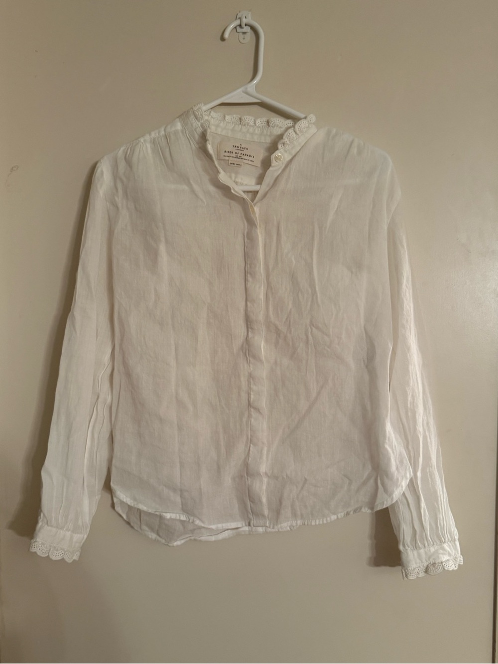 Trovata White Lace-Trim Button Down Shirt